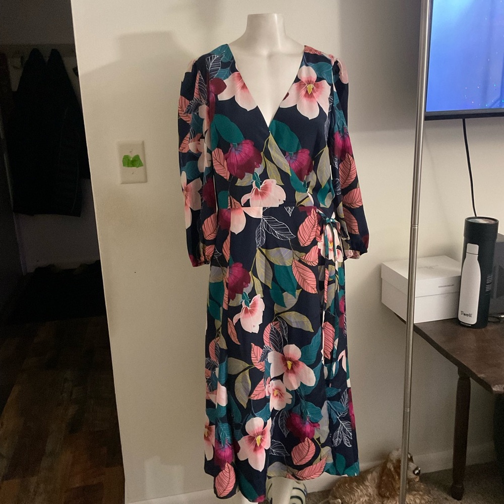 Eliza J Floral Mock Wrap Dress 12 NWT